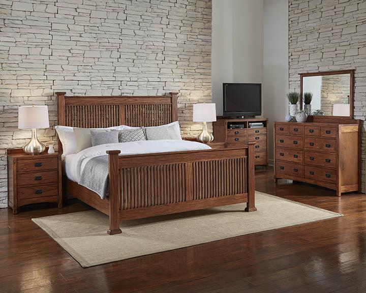 A-America Furniture Mission Hill Queen Slat Bed in Harvest