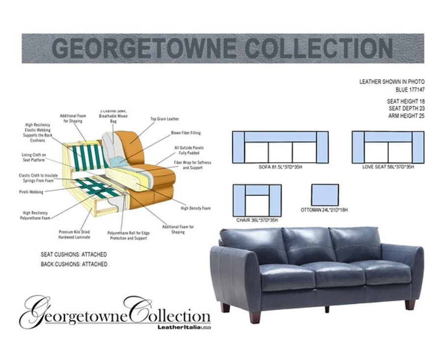 Leather Italia Georgetown-Traverse Sofa in Blue